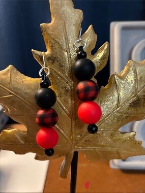 Handmade Black & Red Bead Drop Earrings - Women Jewelry